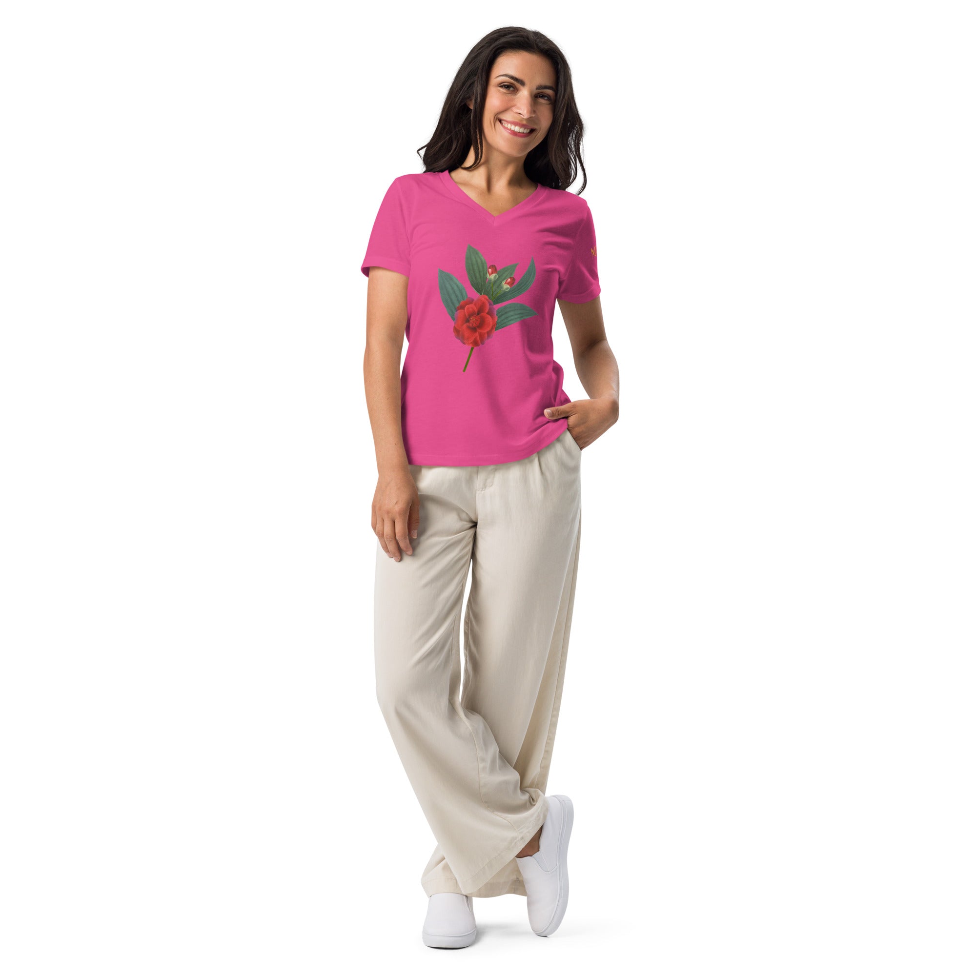 NURU CAMELLIA V-NECK RITUAL TEE - Glow By Hellen