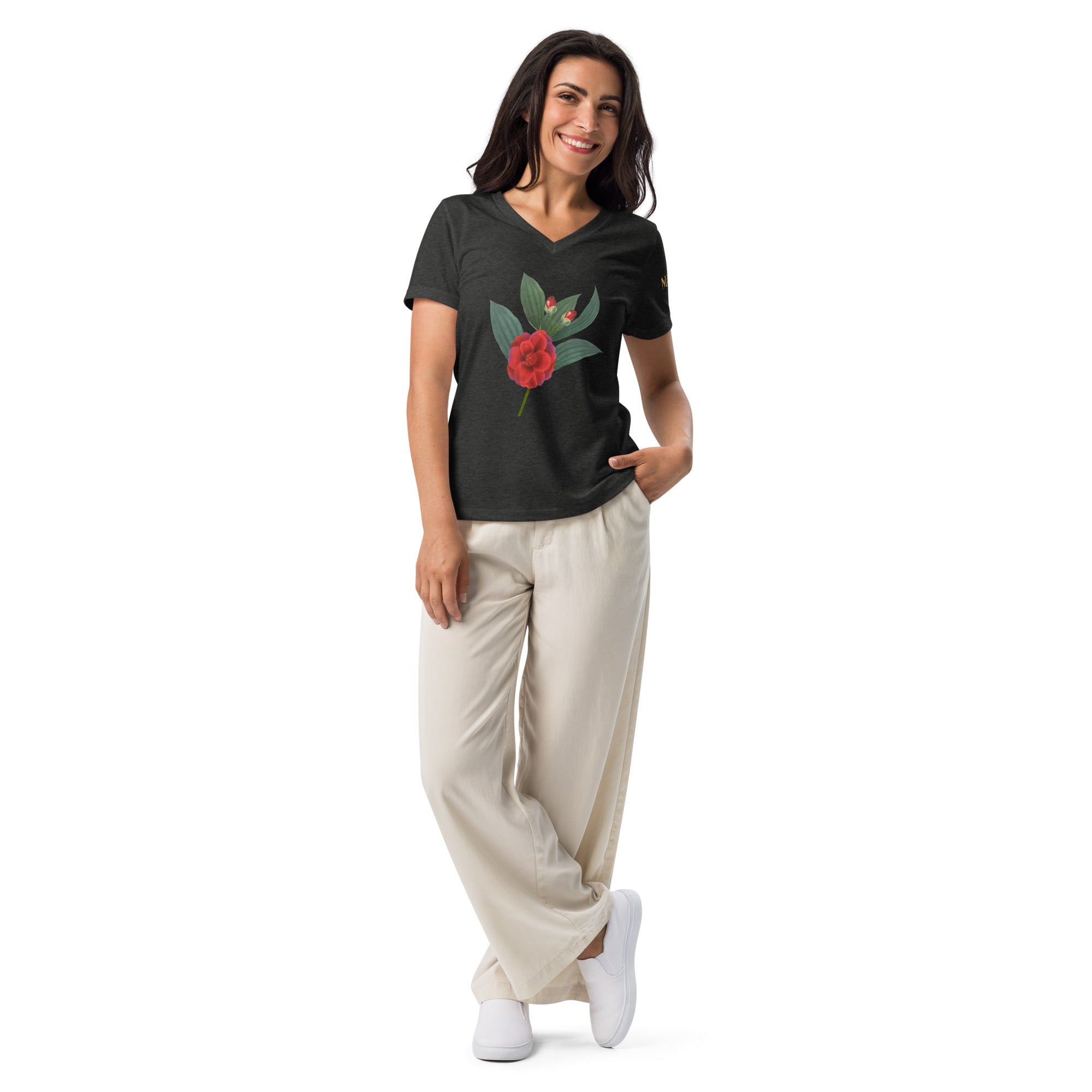 NURU CAMELLIA V-NECK RITUAL TEE - Glow By Hellen Main image