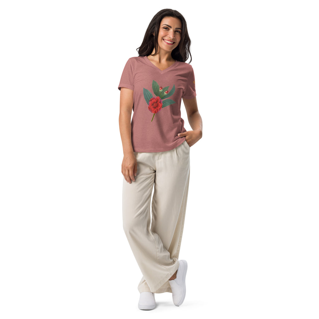 NURU CAMELLIA V-NECK RITUAL TEE - Glow By Hellen