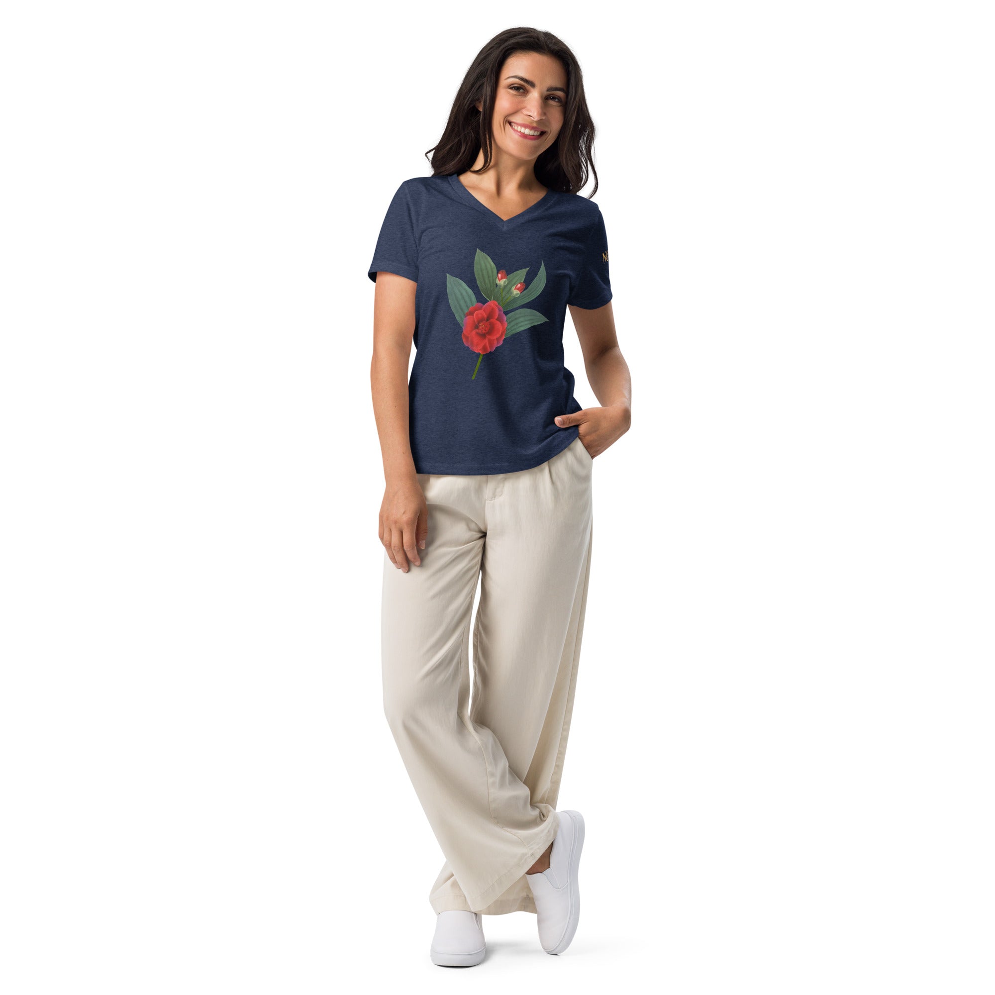 NURU CAMELLIA V-NECK RITUAL TEE - Glow By Hellen