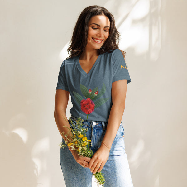 NURU CAMELLIA V-NECK RITUAL TEE - Glow By Hellen