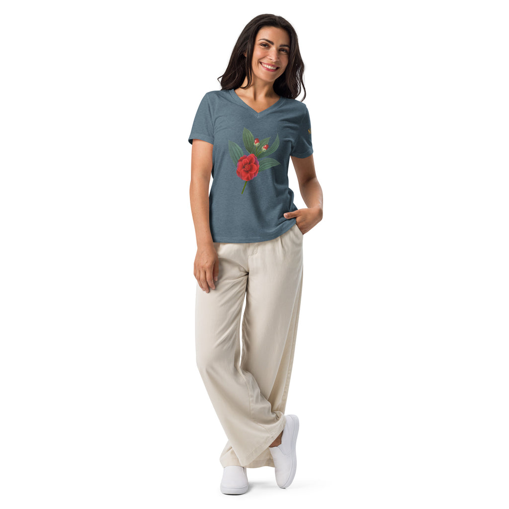 NURU CAMELLIA V-NECK RITUAL TEE - Glow By Hellen