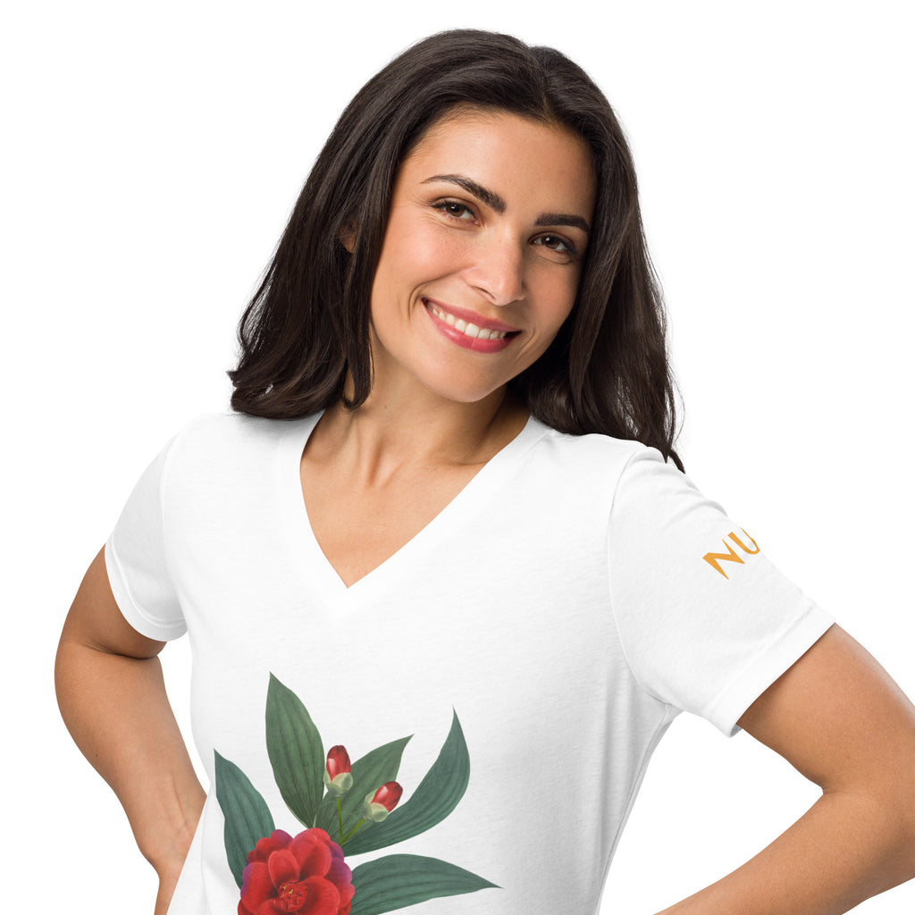 NURU CAMELLIA V-NECK RITUAL TEE - Glow By Hellen