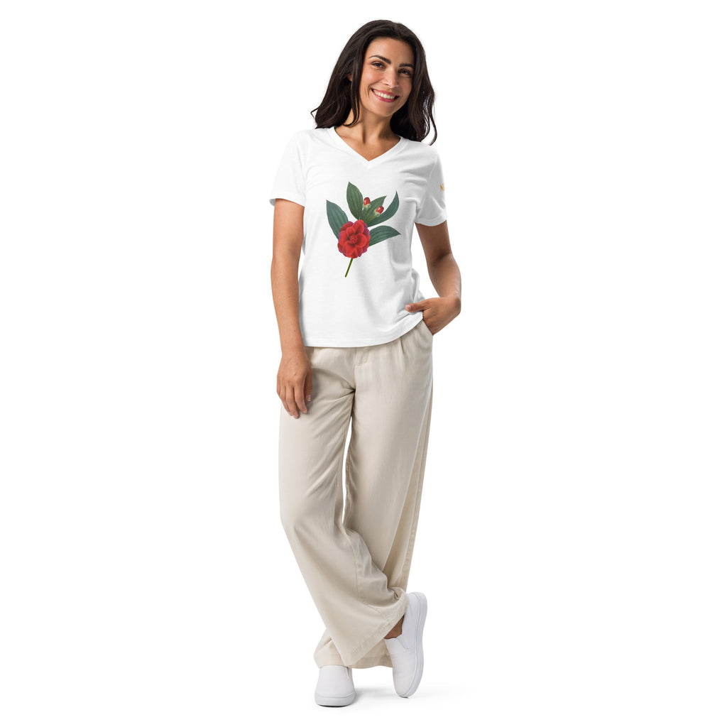 NURU CAMELLIA V-NECK RITUAL TEE - Glow By Hellen