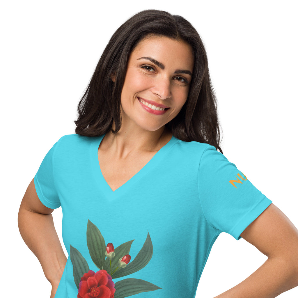 NURU CAMELLIA V-NECK RITUAL TEE - Glow By Hellen