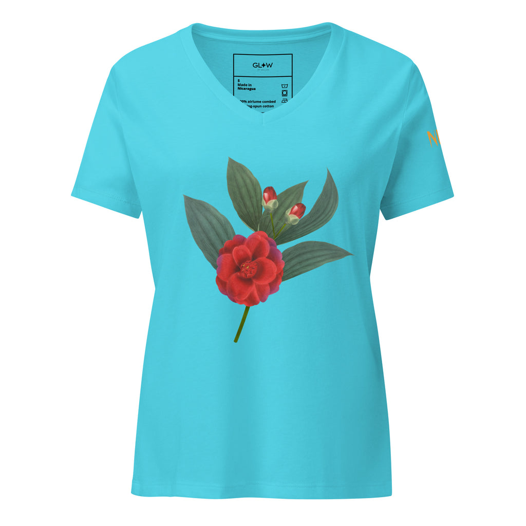NURU CAMELLIA V-NECK RITUAL TEE - Glow By Hellen